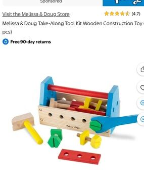 Melissa & Doug Wooden Toolbox Play Set in Blue, Red, Yellow, Green